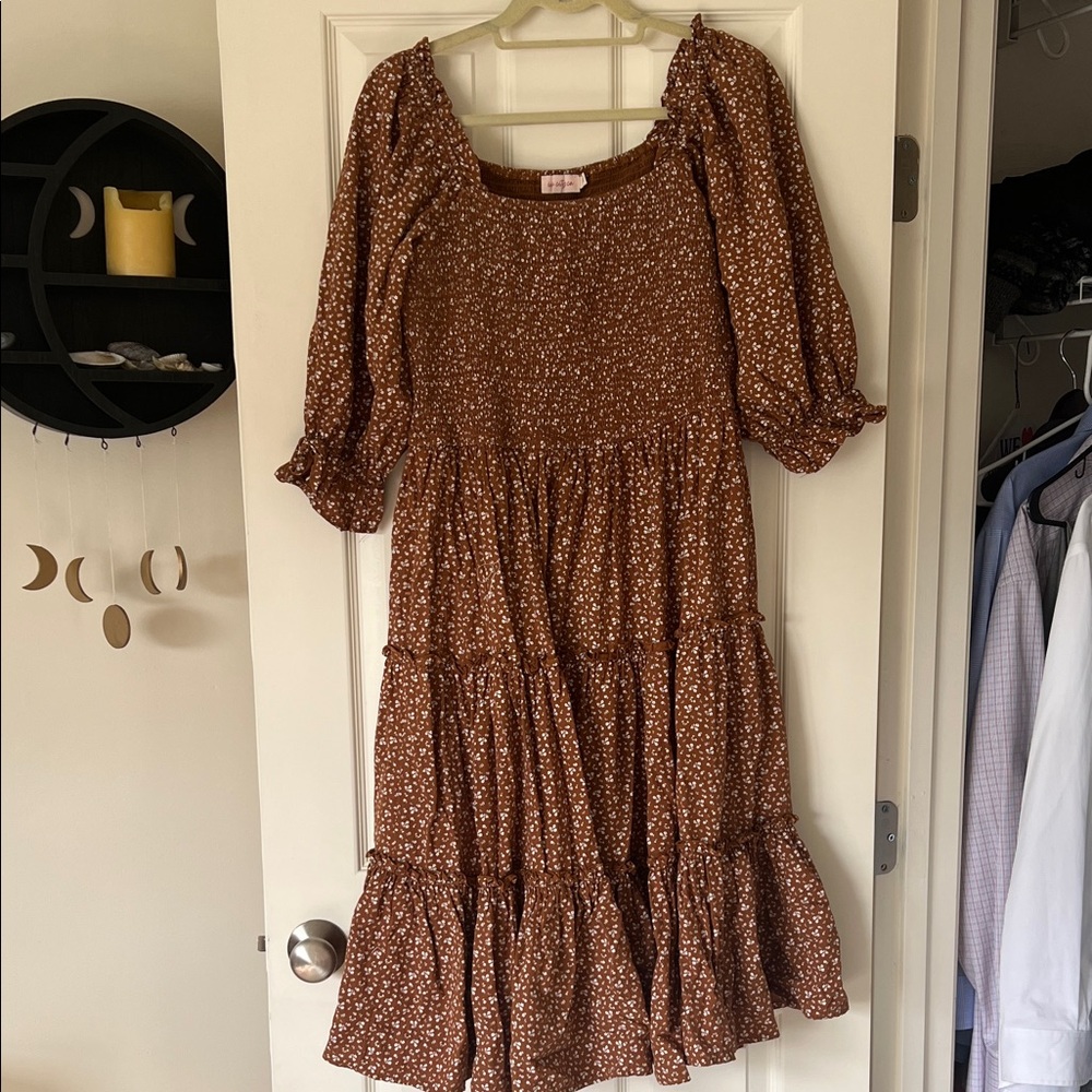 Ivy City Co Brown Floral Long Sleeve Dress